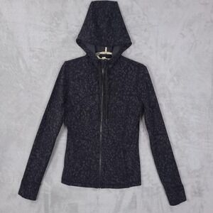 Lululemon Jacket Womens 8 Black Animal Print Scuba Hoodie Full Zip Stretch Gym